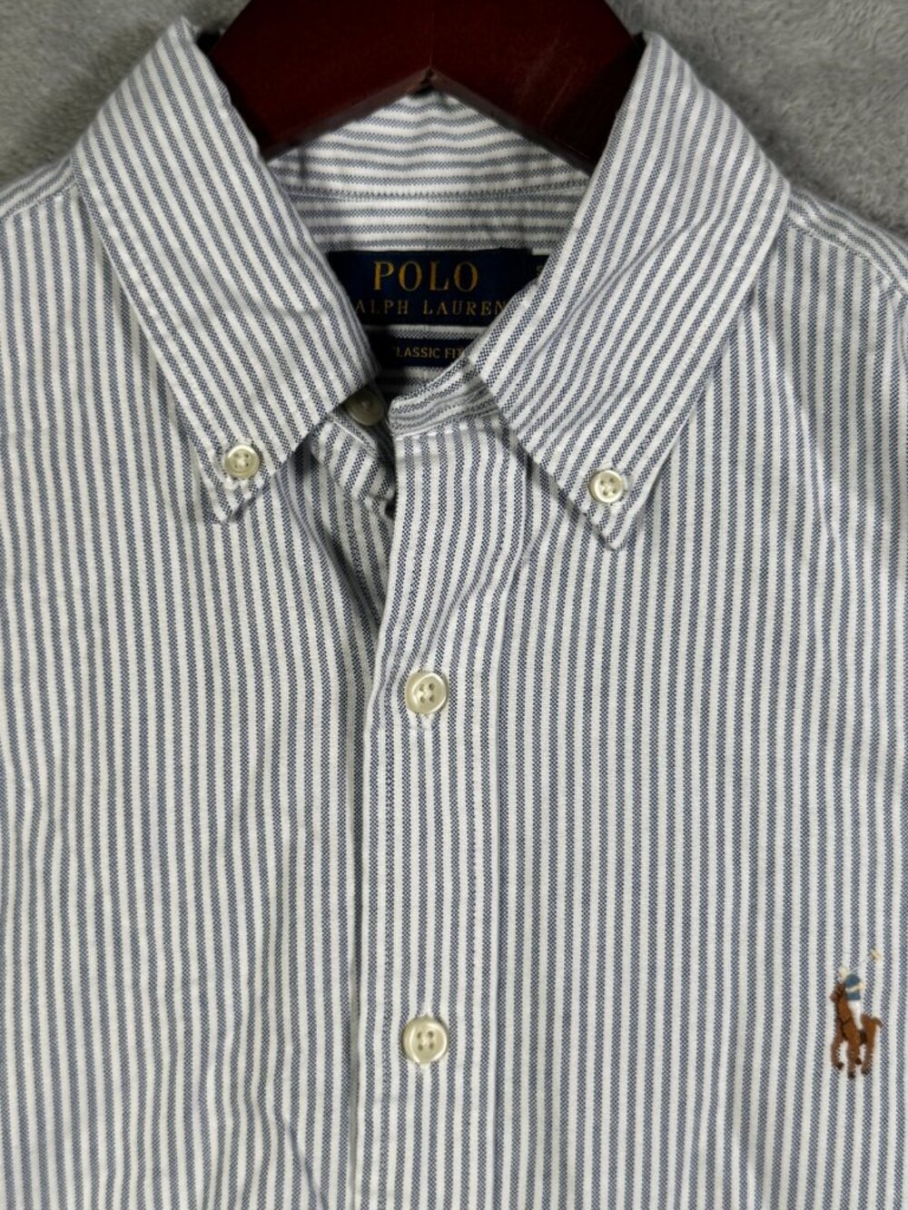 Polo Ralph Lauren Shirt Mens S White Navy Striped Oxford Classic Fit $130